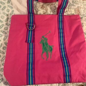 Polo by Ralph Lauren Pink Tote Bag with Green Logo